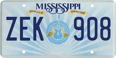 MS license plate ZEK908