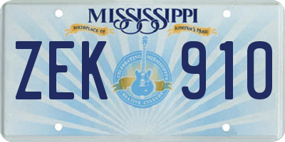 MS license plate ZEK910