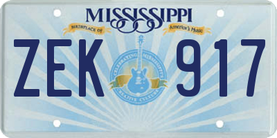MS license plate ZEK917