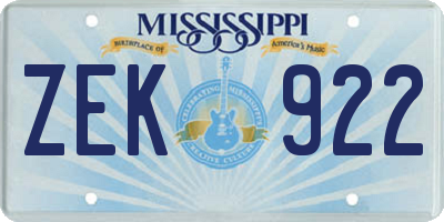 MS license plate ZEK922