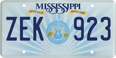 MS license plate ZEK923