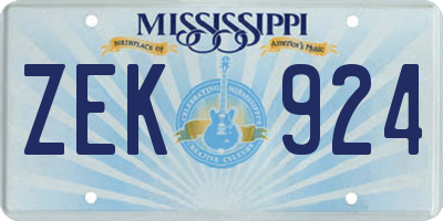 MS license plate ZEK924