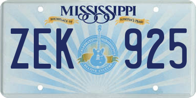 MS license plate ZEK925