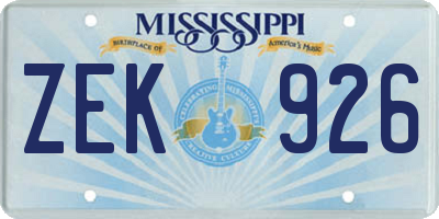 MS license plate ZEK926
