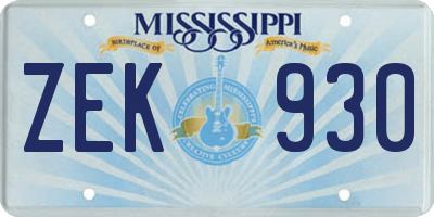 MS license plate ZEK930