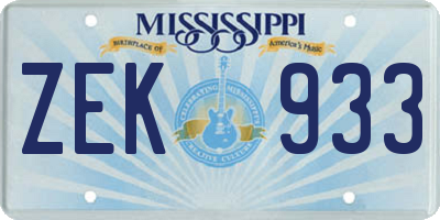 MS license plate ZEK933