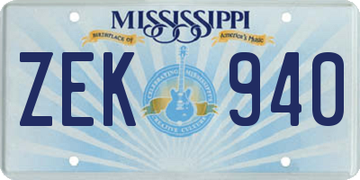 MS license plate ZEK940