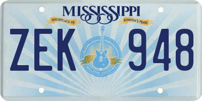 MS license plate ZEK948