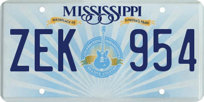 MS license plate ZEK954