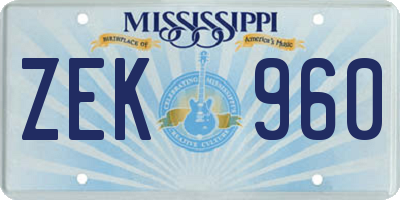 MS license plate ZEK960