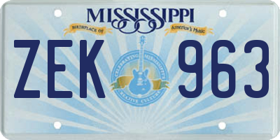 MS license plate ZEK963