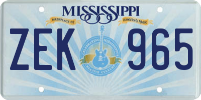 MS license plate ZEK965