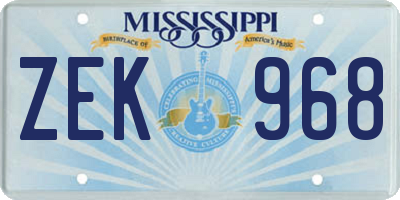 MS license plate ZEK968