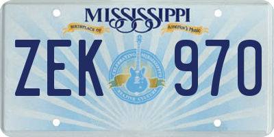 MS license plate ZEK970