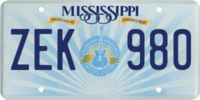 MS license plate ZEK980