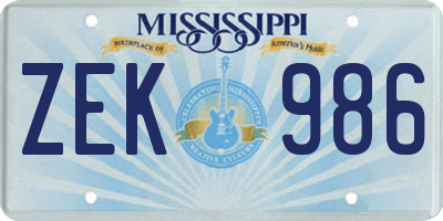 MS license plate ZEK986