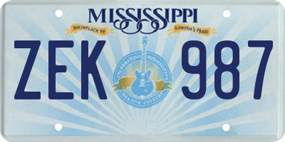 MS license plate ZEK987