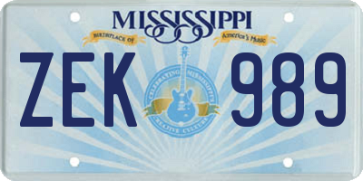 MS license plate ZEK989
