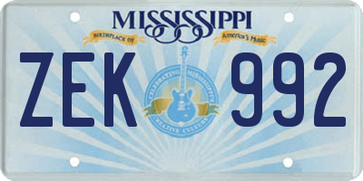MS license plate ZEK992