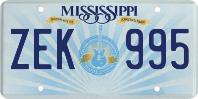 MS license plate ZEK995