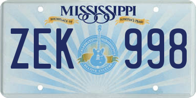 MS license plate ZEK998