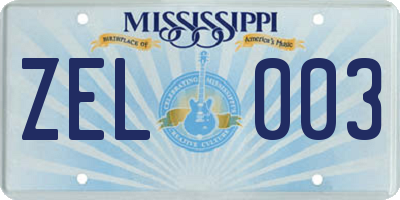 MS license plate ZEL003