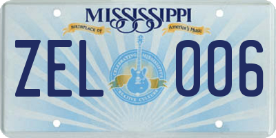 MS license plate ZEL006