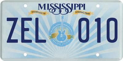 MS license plate ZEL010