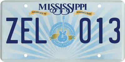 MS license plate ZEL013