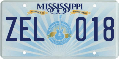 MS license plate ZEL018
