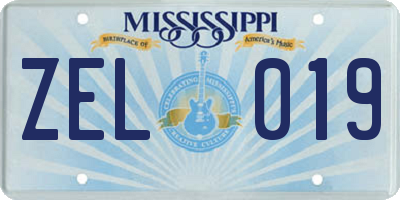 MS license plate ZEL019