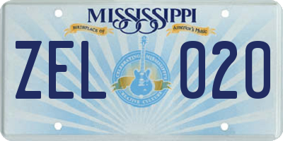 MS license plate ZEL020