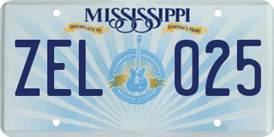 MS license plate ZEL025