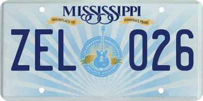 MS license plate ZEL026