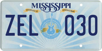 MS license plate ZEL030