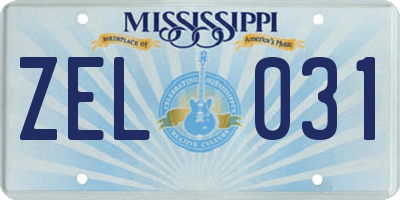 MS license plate ZEL031