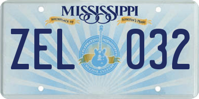MS license plate ZEL032