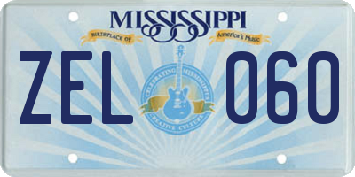 MS license plate ZEL060