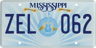 MS license plate ZEL062