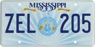 MS license plate ZEL205
