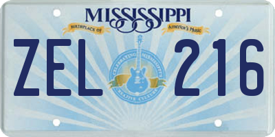 MS license plate ZEL216