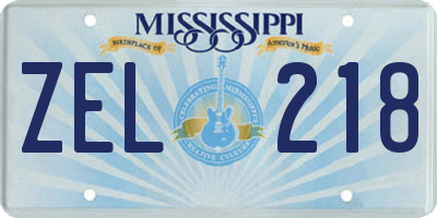 MS license plate ZEL218