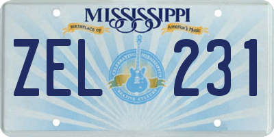 MS license plate ZEL231