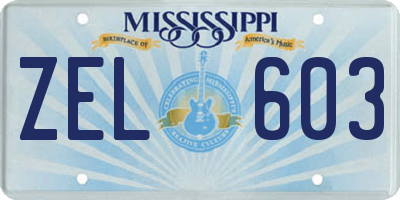 MS license plate ZEL603