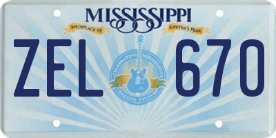 MS license plate ZEL670