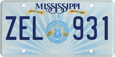 MS license plate ZEL931