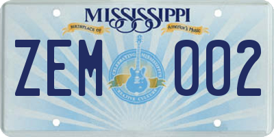 MS license plate ZEM002