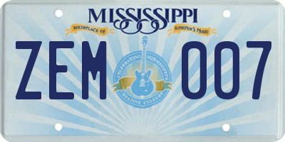 MS license plate ZEM007