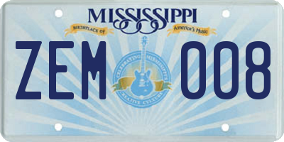 MS license plate ZEM008