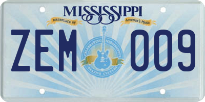 MS license plate ZEM009